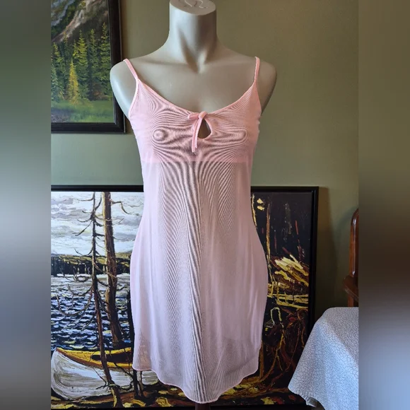 Vintage Jacob Light Pink Sheer Mesh Slip Night Gown Size Large - Picture 1 of 3